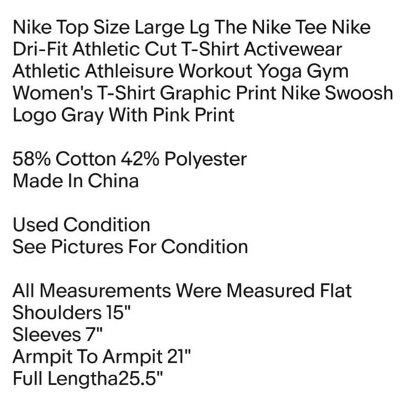 Nike Top Size Large Lg The Nike Tee Nike Dri-Fit Athletic Cut T-Shirt Activewear - Picture 2 of 4